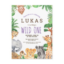 Cute Jungle Safari 1:a födelsedagsinbjudan