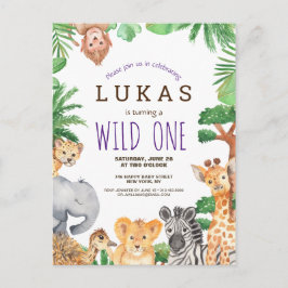Cute Jungle Safari 1:a födelsedagsinbjudan Vykort