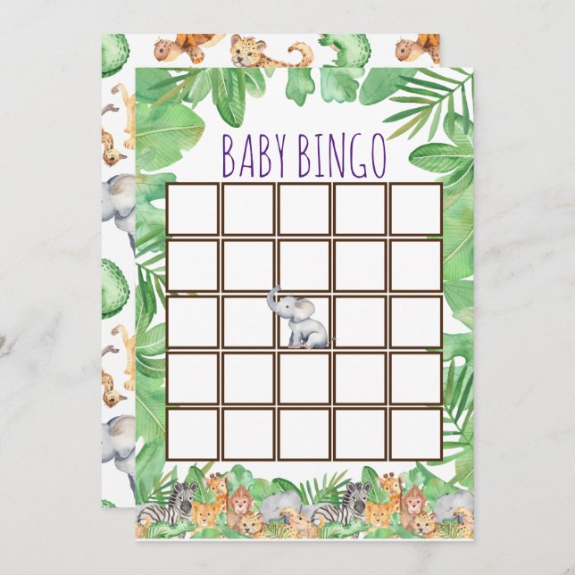 Cute Jungle Safari Animal Baby Shower Baby Bingo Inbjudningar (Fram/baksida)