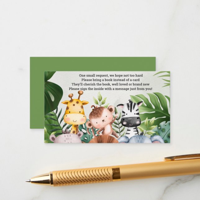 Cute Jungle Safari Animal Baby Shower Bok Tilläggskort (Fram/Back In Situ)