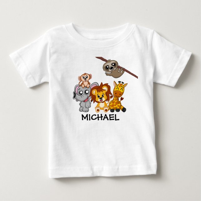 Cute Jungle Safari Animal Småbarn Kids T Shirt (Framsida)
