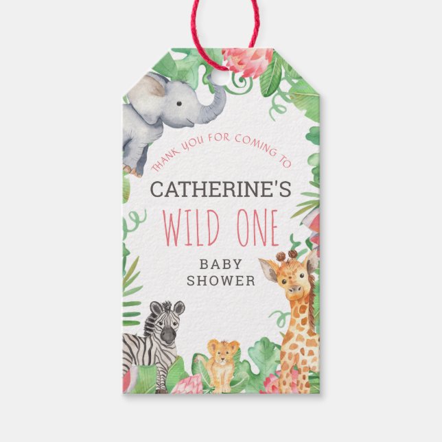 Cute Jungle Safari Animal Tropical Blommigt Gift M Presentetikett (Framsidan)