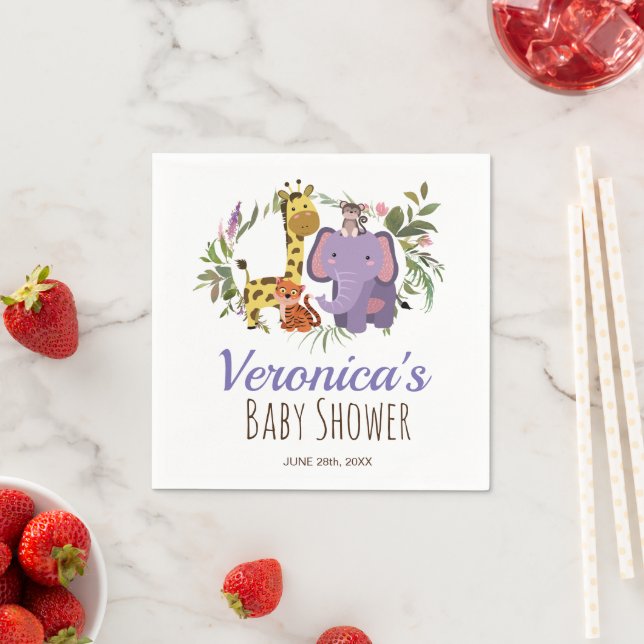 Cute Jungle Safari Animal Watercolor Baby Shower Pappersservett (Insitu)