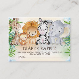 Cute Jungle Safari Animals Baby Diaper Raffle Tilläggskort