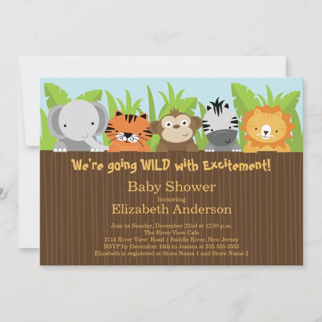 Cute Jungle Safari Animals Baby Shower-inbjudninga Inbjudningar (Framsida)