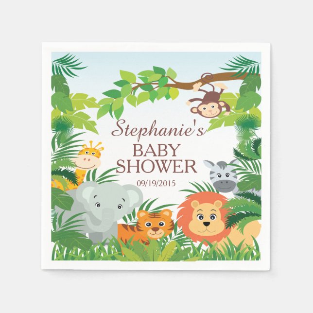 Cute Jungle Safari Animals Baby Shower Napkins Pappersservett (Framsidan)