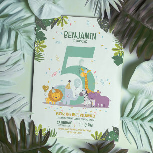 Cute Jungle Safari Animals Birthday Inbjudningar