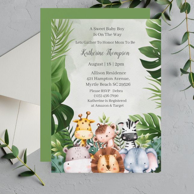 Cute Jungle Safari Animals Boy Shower Inbjudningar (Skapare uppladdad)
