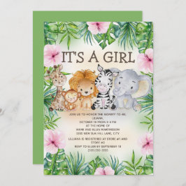 Cute Jungle Safari Animals Flicka Inbjudningar