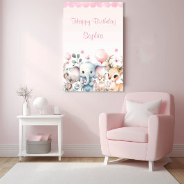 Cute Jungle Safari Animals Girl Birthday Välkomna Poster