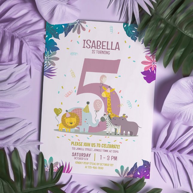 Cute Jungle Safari Animals Girls Birthday Inbjudningar (Skapare uppladdad)