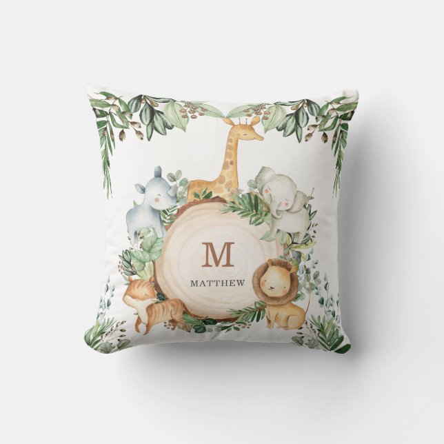 Cute Jungle Safari Animals Greenery Baby Nursery Kudde (Framsida)