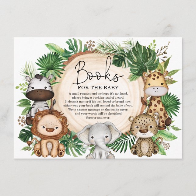 Cute Jungle Safari Animals Greenery Bokar för Baby Tilläggskort (Framsida)