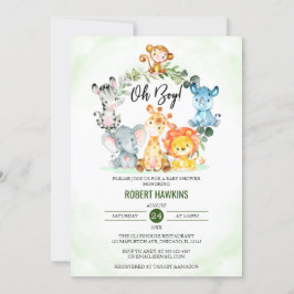 Cute Jungle Safari Animals Oh Boy Baby Shower Inbjudningar