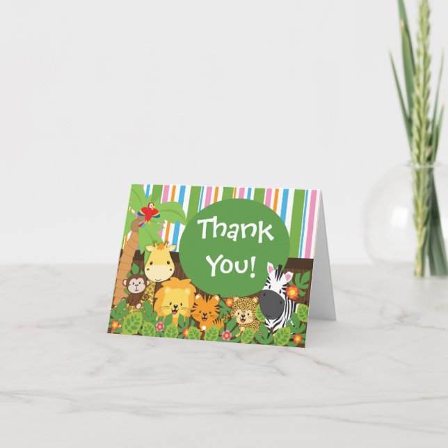 Cute Jungle Safari Animals Tack Kort (Framsida)