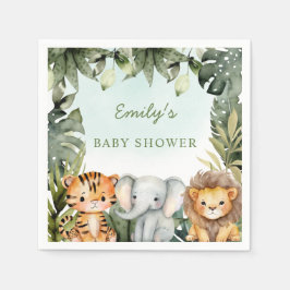 Cute Jungle Safari Animals Tropical Greenery Baby Pappersservett