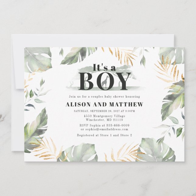 Cute Jungle Safari Baby Shower Boys Giraffe Inbjudningar (Framsida)