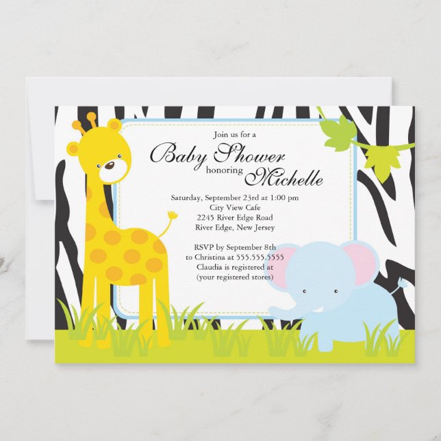 Cute Jungle Safari Baby Shower-inbjudan Inbjudningar (Framsida)