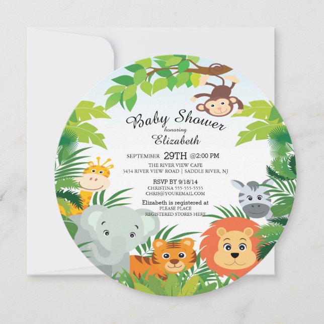 Cute Jungle Safari Baby Shower-inbjudningar Inbjudningar (Framsida)