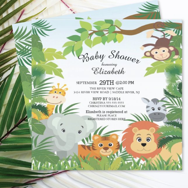 Cute Jungle Safari Baby Shower-inbjudningar Inbjudningar (Skapare uppladdad)