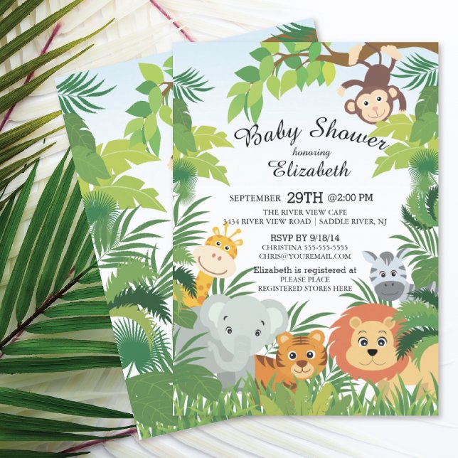 Cute Jungle Safari Baby Shower-inbjudningar Inbjudningar (Skapare uppladdad)