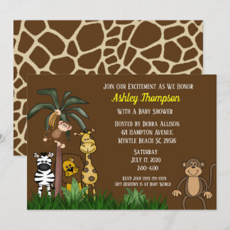 Cute Jungle Safari Baby Shower-inbjudningar Inbjudningar