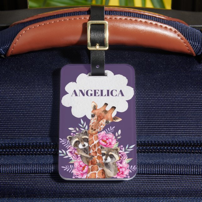 Cute Jungle Safari Blommigt Giraffe Kids Bagagebricka (Framsida Insitu 2)