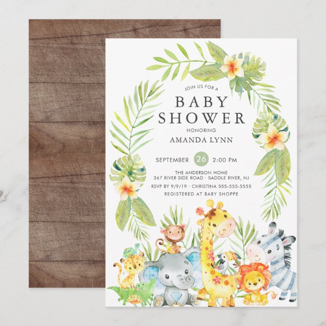 Cute Jungle Safari Boy Shower-inbjudan Inbjudningar (Fram/baksida)