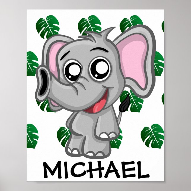 Cute Jungle Safari Elephant Animal Kids Poster (Framsidan)