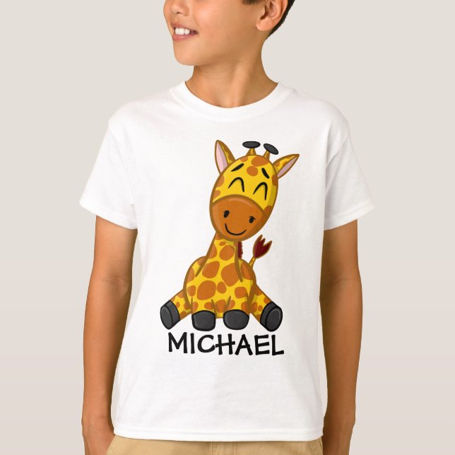 Cute Jungle Safari Giraffe Animal Kids T Shirt (Framsida)