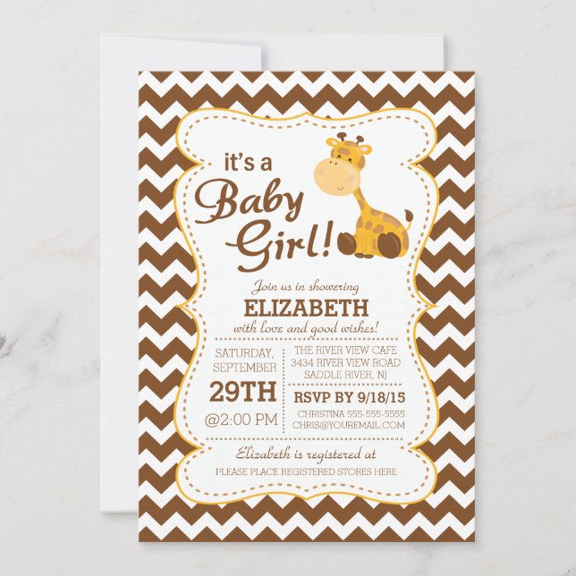 Cute Jungle Safari Giraffe Baby Shower-inbjudan Inbjudningar (Framsida)
