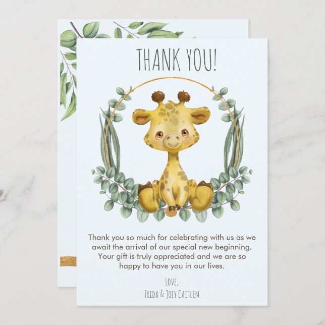 Cute Jungle Safari Giraffe Baby Shower Tack (Fram/baksida)