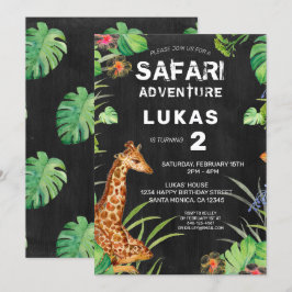 Cute Jungle Safari Giraffe Chalkboard Birthday Inbjudningar