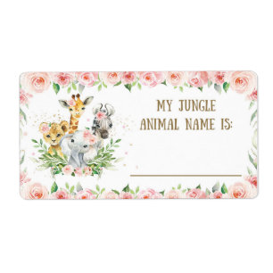 Cute Jungle Safari Jungle Animal Namn Game Sticker Fraktsedel