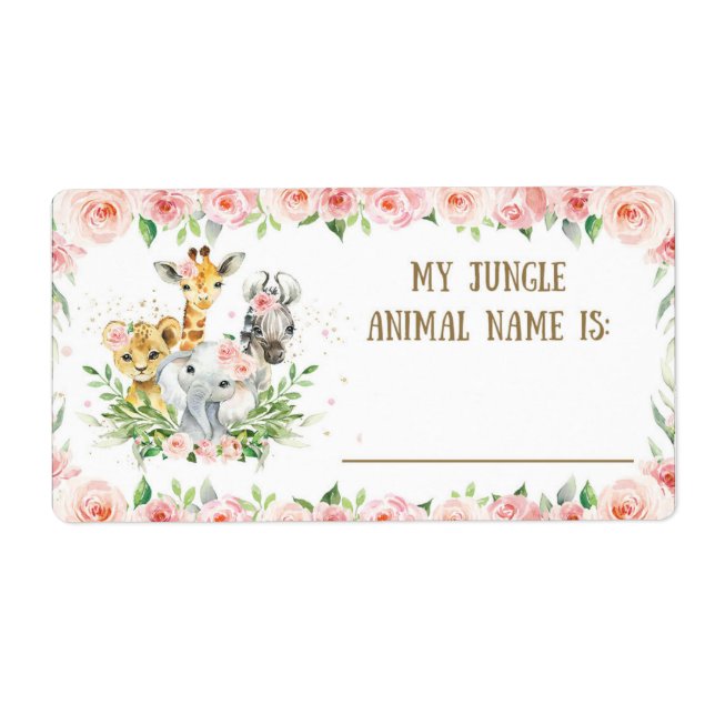 Cute Jungle Safari Jungle Animal Namn Game Sticker Fraktsedel (Framsidan)