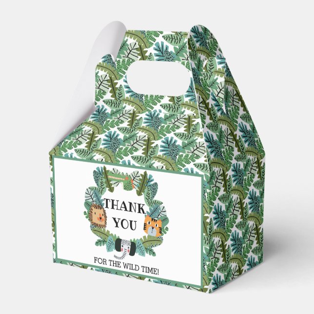 Cute Jungle Safari Lejon Tiger Elephant Birthday Presentaskar (Framsidan Sidan)