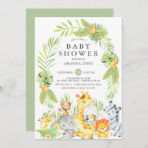 Cute Jungle Safari Neutralt Baby Shower-inbjudan