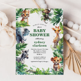 Cute Jungle Safari Tropical Animals Baby Shower Inbjudningar