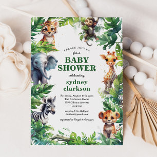 Cute Jungle Safari Tropical Animals Baby Shower Inbjudningar