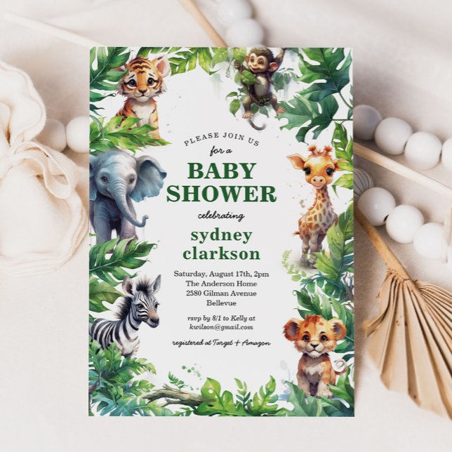 Cute Jungle Safari Tropical Animals Baby Shower Inbjudningar (Skapare uppladdad)