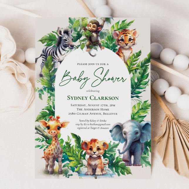 Cute Jungle Safari Tropical Animals Baby Shower Inbjudningar (Skapare uppladdad)