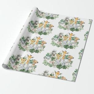Cute Jungle Safari Vilda djur Tropical Greenery Presentpapper
