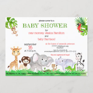Cute Jungle Safari Zoo Animals Baby Shower Inbjudningar