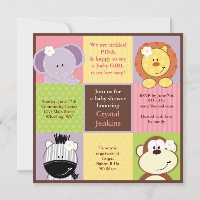 Cute Jungle Squares Baby Shower-inbjudan Inbjudningar (Framsida)