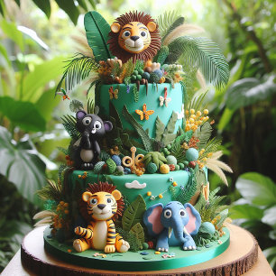 CUTE JUNGLE THEMED BARNS FÖDELSEDAG CAKE KORT