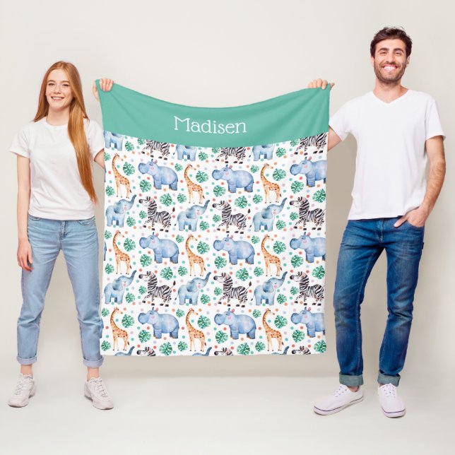 Cute Jungle Vilda djur Fleece Blanket (På plats)