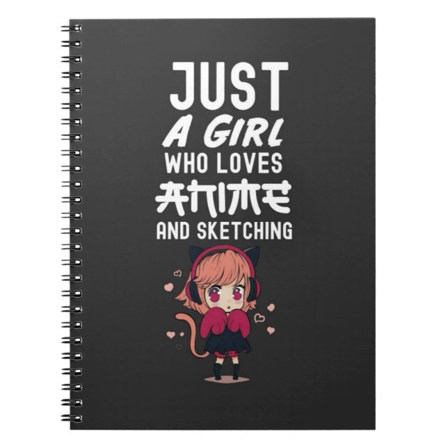 Cute Just A Girl Who Loves Anime Sketching Otaku Anteckningsbok (Framsidan)