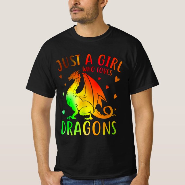 Cute Just A Girl Who Loves Dragons T Shirt (Framsida)