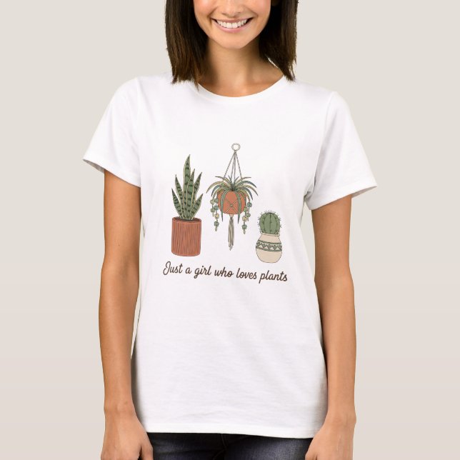 Cute "Just a Girl Who Loves Plants" Retro Boho  T Shirt (Framsida)