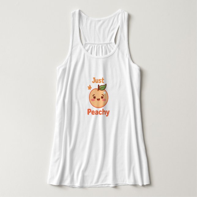 Cute "Just Peachy" Kawaii Fruit Linne Med Racerback (Design framsida)